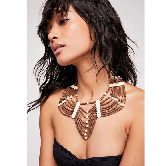 NEW Free People Silver Sage Collar Necklace Wood - Picture 1 of 7